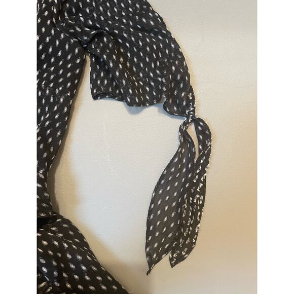 Avec Les Filles‎ Black And White Polka Dot Ruffle Maxi Dress Slit Size 6 - Picture 8 of 8